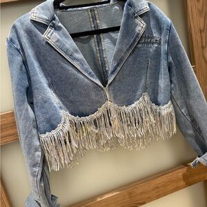SHEIN Blue Fringe Jean Jacket